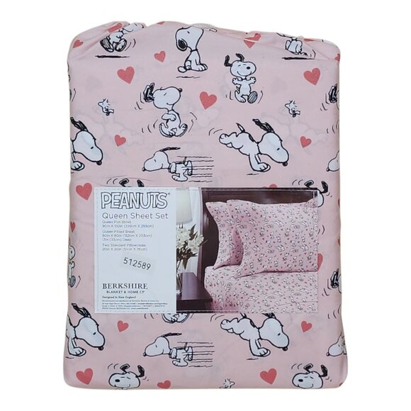 Peanuts Snoopy Queen Sheet Set By Berkshire Pink With Hearts Valentines Day - Picture 5 of 7